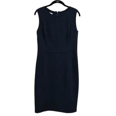 Oscar De La Renta Sheath Dress Size 6 Blue Sleeveless Wool Career Office Chic - Image 1 of 4