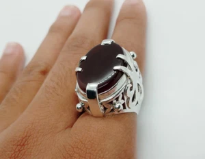Natürlicher Herren Jemenit Achat Handarbeit Ring mit Sterling Silber 925 - Bild 1 von 9