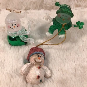 3 SNOWMAN Christmas Tree Ornaments Decorations Glass Resin Snowmen - Picture 1 of 9