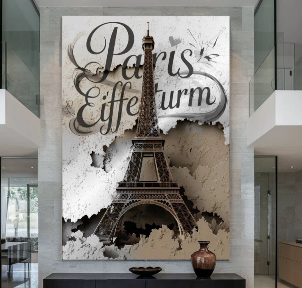XXL LEINWAND BILDER BIS 165x110x5 EIFFELTURM PARIS WANDBILD BEIGE WEISS 3D-OPTIK - Bild 1 von 2