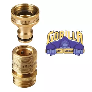 Garden Hose Quick Connector. ¾ inch GHT Solid Brass Easy Connect Fittings. - Picture 1 of 11