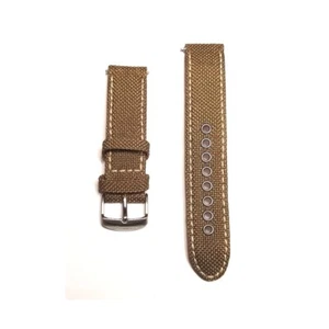 Replacement Wrist Watch Band 20mm Khaki Canvas Fabric Leather Strap SS Buckle - Picture 1 of 3