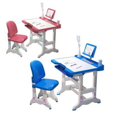 Kinder Arbeitszimmer Schreibtisch Stuhl Set höhenverstellbar mit Schublade & LED Lampe für Teens - Bild 1 von 4