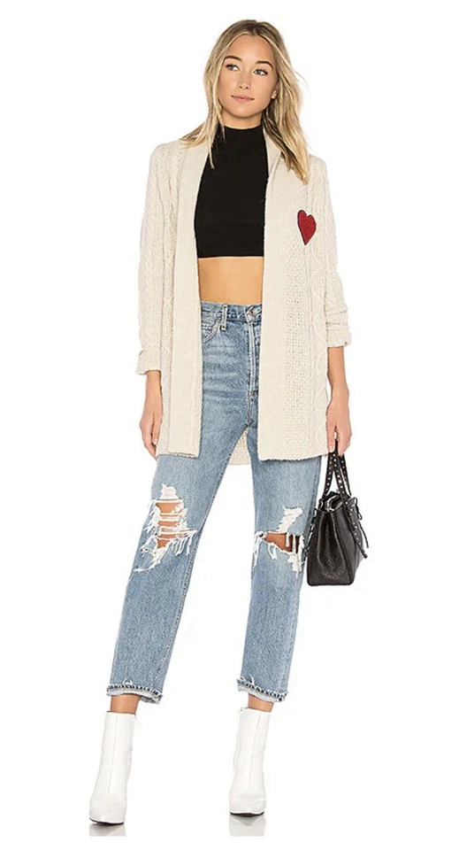 Suéter cardigã coração The Fishermen denim MÃE US$ 375 ESGOTADO💗 - Imagem 1 de 4