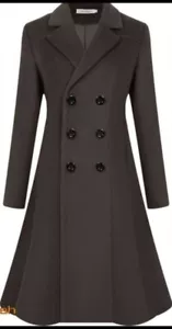 Womens Tailored Double-Breasted Long Wool Coat By Aptro Size XS Stylish Warm - Picture 1 of 11