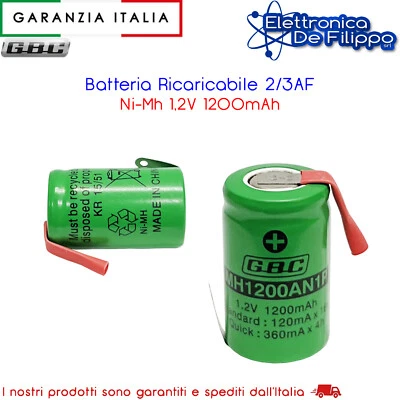 Batteria Ricaricabile 2/3AF Ni-Mh 1,2V 1200mAh - Immagine 1 di 2