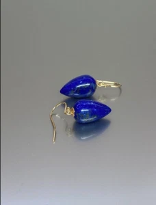 925 Sterling Silver Natural Lapis Lazuli Drop Earrings September Birthstone - Picture 1 of 6