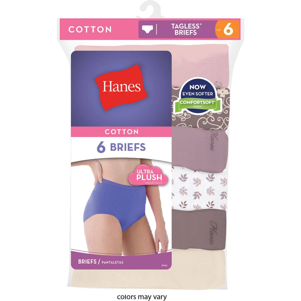 Hanes Women's Core Cotton Briefs Underwear 6pk Size 6 Medium