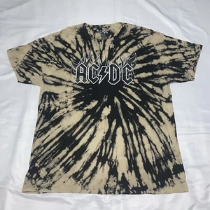 AC/DC Mens Preowned Graphic T-Shirt 100% Cotton Black/acid Wash Tie Dye - Picture 1 of 4