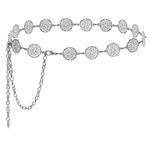 Hollow Circle Waist Chain Belt Gold Plated Metal Belt Dresses Jeans Silver - Picture 1 of 4