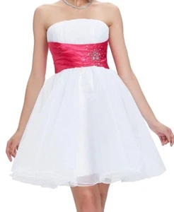 Cocktail Party Kleid Hochzeit Korsett Weiß Pink Petticoat Strass 40 NEU - Bild 1 von 2