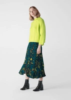 Whistles Assorted Leaves Print Skirt UK 14 BNWT Green Multi Midi Button RRP 119 - Image 1 of 4