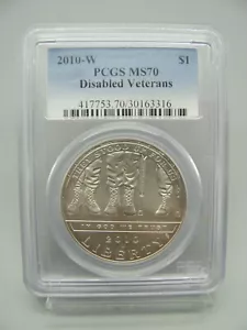 2010-W Disabled Veterans Commemorative Silver Dollar PCGS MS 70 - Picture 1 of 4