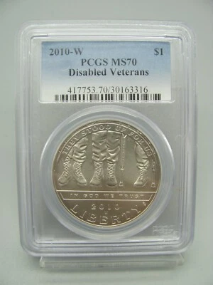 2010-W Disabled Veterans Commemorative Silver Dollar PCGS MS 70 - Image 1 of 4