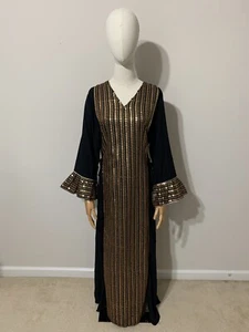 Black with Gold Sequin Arab Traditional Dress / Abaya - Picture 1 of 23