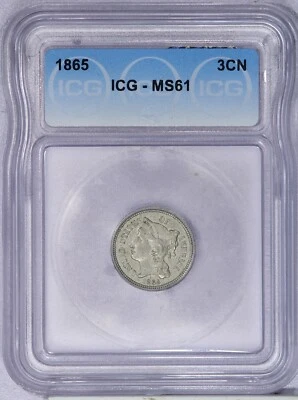 1865 Three Cent Nickel 3CN ICG MS61 - Image 1 of 2