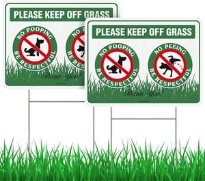 No Pooping/Peeing Dog Sign, Keep Off The Grass 12x9inches, Green - Picture 1 of 6