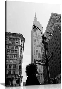 Broadway Street Signs & Skyscraper Framed Canvas Print Wall Art Home Decor - Picture 1 of 6