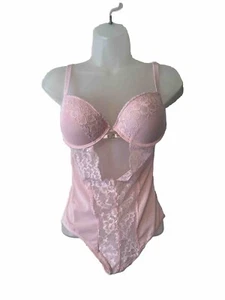 Juicy Couture Lace Teddy Bodysuit One Piece Pink Lingerie Push Up Size Large - Picture 1 of 5