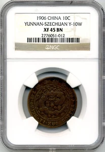 1906 China Provincial Yunnan-Szechuan 10 Cash Y-10W - NGC XF45, Rare Issue - Picture 1 of 2