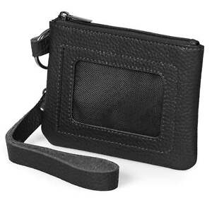 Top Grain Leather Zippered ID Wallet with Wrist Strap, Unisex