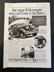 Vtg 1930s Plymouth Ad, Man-Cave, Garage Decor - Picture 1 of 3