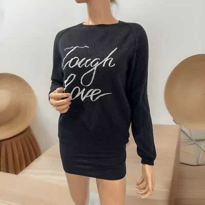 Unbranded Cashmere Sweater Black  Medium Silver Embroidered Laugh Love - Image 1 of 4