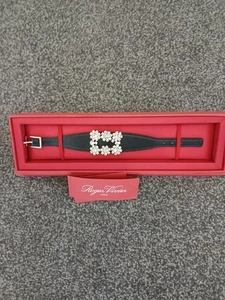 Roger Vivier Flower Strass Buckle Bracelet in Leather, Black - Picture 1 of 1