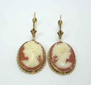 SCHÖNE DAMEN 14K GELBGOLD OHRHÄNGER KAMEE 3,5G - Bild 1 von 6