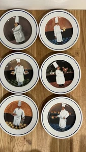 6 Williams Sonoma Chef Serie Salat Dessert Runde Teller Chef Christian 7,75" - Bild 1 von 8
