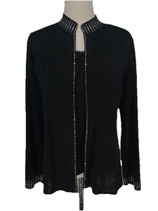 Ming Wang 2 Piece Top Cardigan Twin Set Women’s S Black Jeweled Evenings NEW - Picture 1 of 11