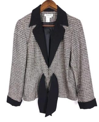 Blazer Chaqueta Top Vintage Coldwater Creek Talla 8 Gris Negro Tweed Lazo Cintura Foto 1 de 4