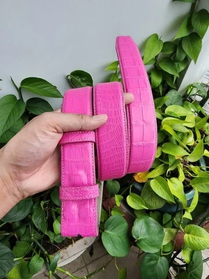 Matte Pink 100% Genuine Exotic Leather Skin Men's Belts Buckle,Handmade - Image 1 of 4