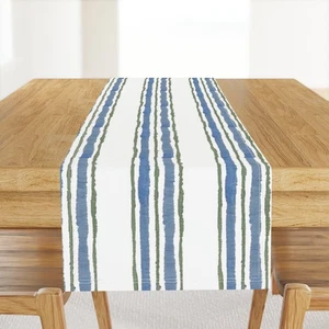 Soft Blue Watercolor Stripe Blue And Green Stripe Printed Table Runner - Picture 1 of 5
