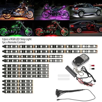 12X Kit de tiras de luces LED de neón debajo del brillo para automóvil motocicleta barra de luces de decoración Foto 1 de 4