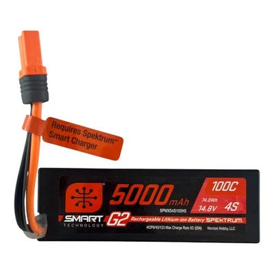 Spektrum Accessories 5000mAh 4S 14.8V Smart G2 LiPo 100C IC5 SPMX54S100H5 - Image 1 of 4