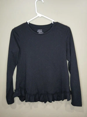 Camiseta de diseñador Banana Republic extra pequeña negra manga larga con volantes Foto 1 de 4