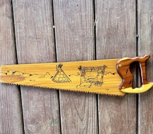 Vintage Pyro Folkart decorazione da parete seghetto paesaggio sud-ovest indiano americano Teepee cavallo - Foto 1 di 8