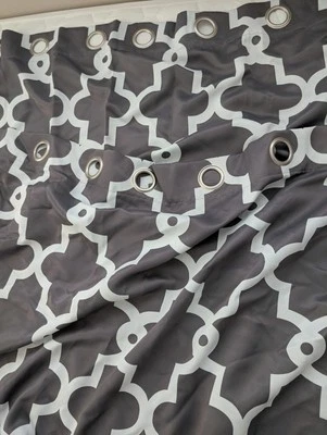 Two Panels 52 X 63.5 Each Curtains Chrome Grommets Blackout Gray White  - Image 1 of 4