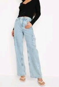 Jeans cargo Old Navy donna vita extra alta Sky-Hi gamba larga cropped larghi taglia 2 - Foto 1 di 11