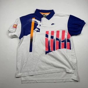 Vintage Nike Challenge Court Shirt Mens XL White Blue Tennis Graphic 90s Polo - Picture 1 of 6