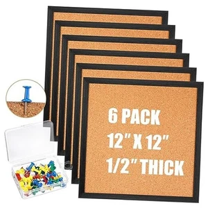 6 Pcs Small Cork Bulletin Board 12 x 12, Framed Corkboard 1/2 Thick Vision - Picture 1 of 6