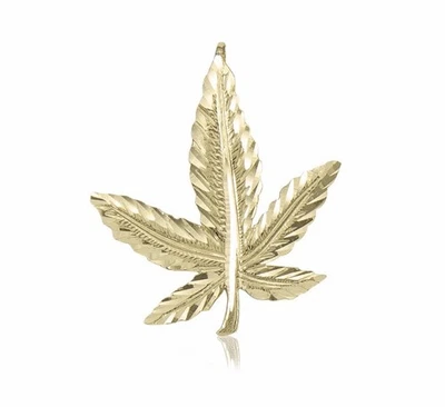 14K Solid Yellow Gold Marijuana Leaf Pendant - Cannabis Weed Pot Necklace Charm - Image 1 of 4
