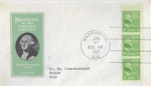 1939 Prexie FDC, #804b, 1c George Washington, Ioor - 1/2 of booklet pane - Picture 1 of 1