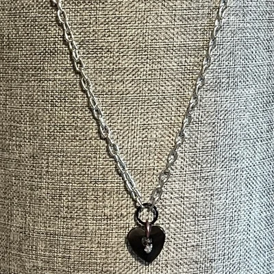Hematite Heart Pendant Necklace Silver Tone 30” Chain Hand Made - Image 1 of 4