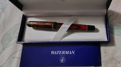 Waterman Phileas Red Marble Gold Plated Fine Nib Fountain Pen France Made - Image 1 of 4