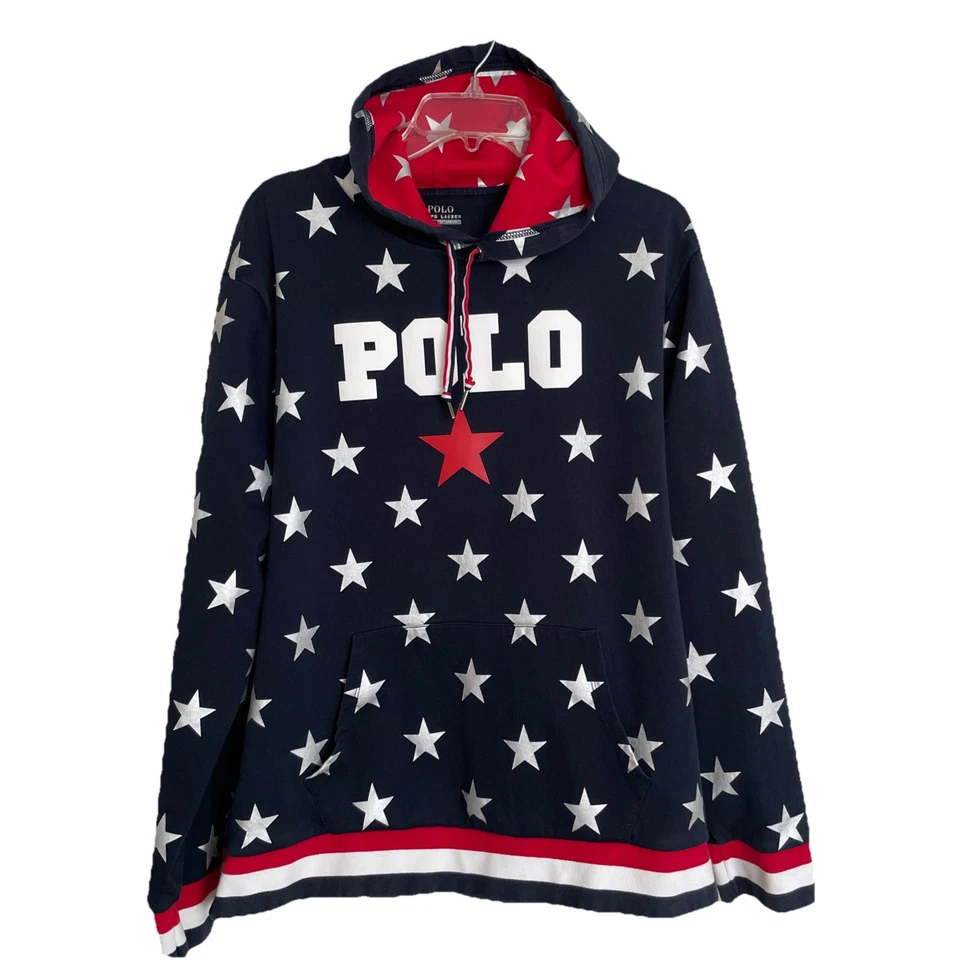 Ralph Lauren Polo Hombre Americana Sudadera con Capucha Estrellas Rayas Rojo Blanco Azul Talla XL Foto 1 de 4