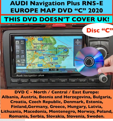 AUDI RNS-E Navigation Plus DVD C 2020 actualización de mapa de Europa A3 A4 A6 R8 RS3 (sin Reino Unido)