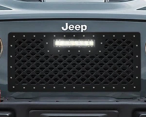 Custom Steel Aftermarket Grille w/ 10" 40W LED Light Bar for 07-16 Jeep Wrangler - Picture 1 of 4