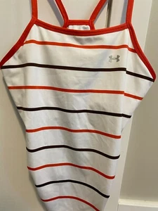 Striped Athletic Tank Top Size XL Under Armour White Orange Brown Bra Lining - Picture 1 of 9